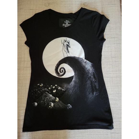 Disney Tim Burtons The Nightmare Before Christmas Junior's Black T-Shirt M 7-9 - Picture 1 of 7